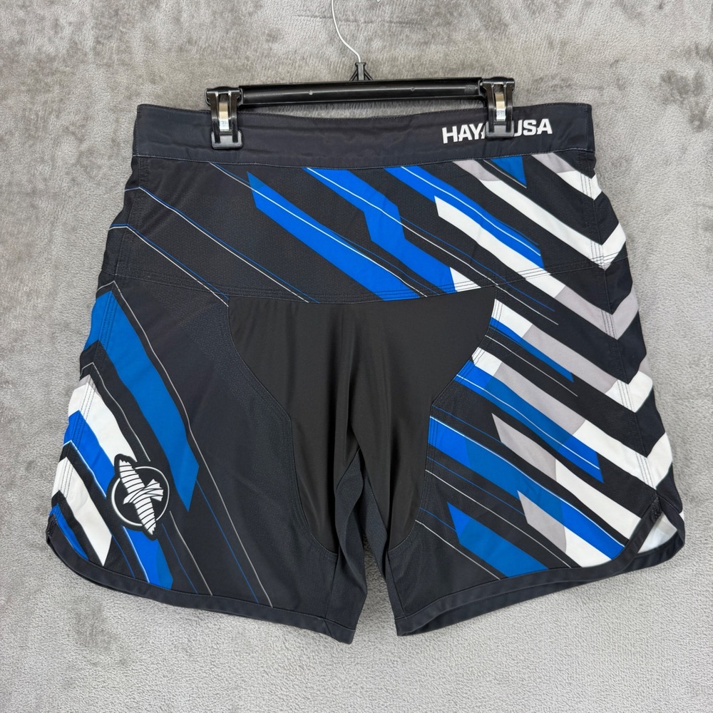 Hayabusa MMA Fight Shorts Mens 34 Black Blue Geometric Grappling Combat Training